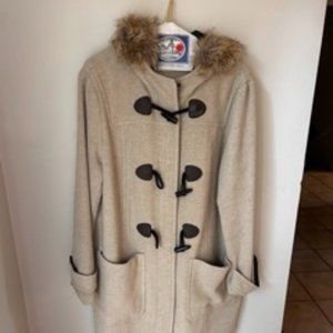 Boden Wool Coat with Toggles and Faux Fur Hood